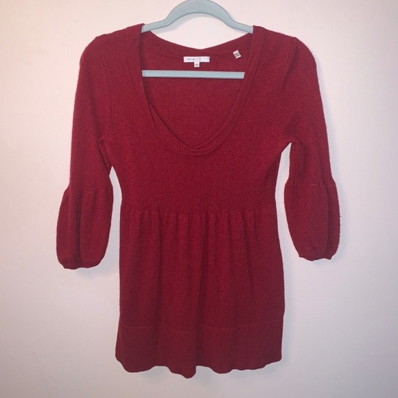 Vince Burgundy 100% Cashmere Peplum Balloon Sleeve Sweater M - Picture 1 of 7